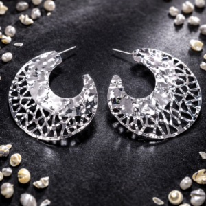 Silver Textured Hoop Earrings - Modern Statement Daily Wear