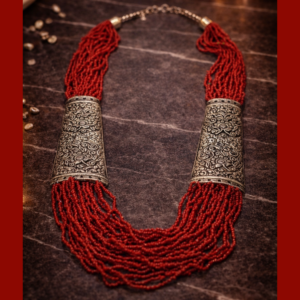 red beaded statement necklace for women ethnic layered jewellery India Tavielle