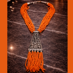 orange beaded statement necklace for women ethnic pendant jewellery India Tavielle