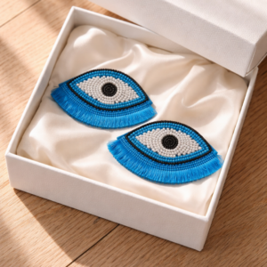 blue evil eye beaded earrings for women handmade statement jewellery Tavielle