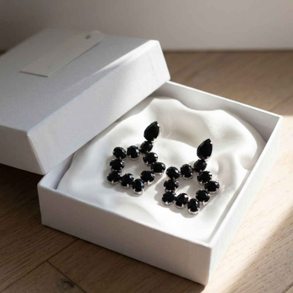 black stone statement earrings for women elegant party wear jewellery Tavielle