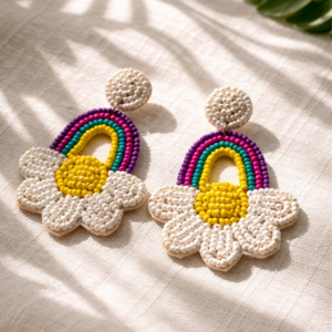 rainbow flower beaded earrings for women handmade colorful statement jewellery Tavielle