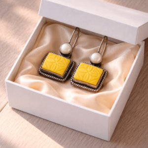 yellow stone pearl drop earrings for women elegant minimal jewellery Tavielle