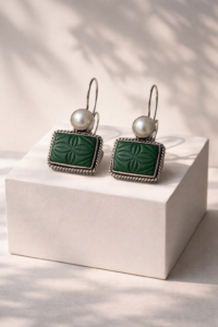 green stone pearl drop earrings for women elegant vintage jewellery Tavielle
