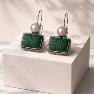 green stone pearl drop earrings for women elegant vintage jewellery Tavielle