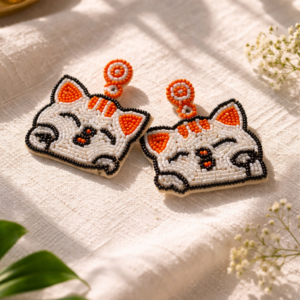 handmade beaded cat earrings for women cute quirky statement jewellery Tavielle