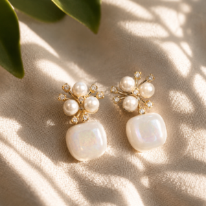 Pearl drop earrings with crystal detailing for women
