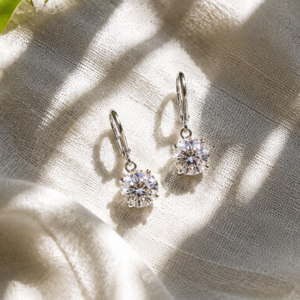 Silver crystal drop earrings with sparkling round stones