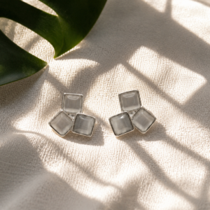 Celeste Mist stud earrings with elegant square detailing for women