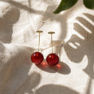 Cherry drop earrings for women with glossy red bead design and gold-tone finish