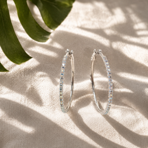 Crystal hoop earrings for women with sparkling stone detailing and silver-tone finish