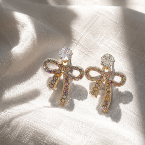 Bow crystal earrings with multicolor stones and gold-tone finish for women