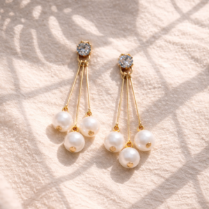 Pearl tassel drop earrings with crystal studs for women