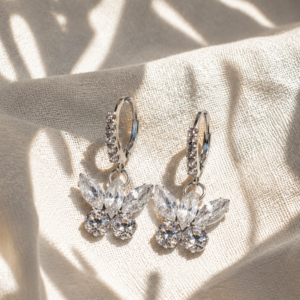 Crystal Butterfly Charm Hoop Earrings with sparkling stones and silver-tone finish