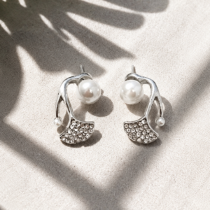 Pearl wing ear cuff earrings with crystal accents and silver-tone finish