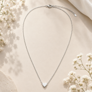 Silver Heart Chain for women with minimalist heart centerpiece and delicate silver chain