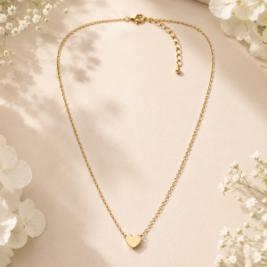 Gold heart pendant necklace for women with adjustable chain and minimalist design