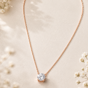 Rose Gold Solitaire Chain with sparkling stone pendant for women.