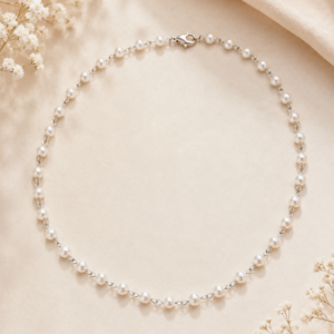Silver pearl beaded chain for women with delicate pearl accents and adjustable closure