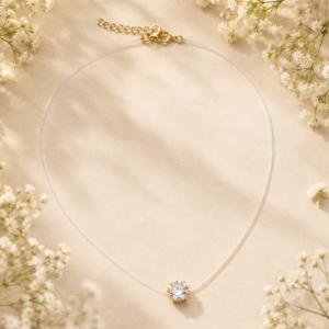 Invisible Crystal Pendant Chain with transparent string and crystal centerpiece for women.