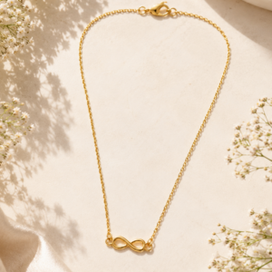 Gold infinity symbol necklace for women with delicate chain and minimalist design