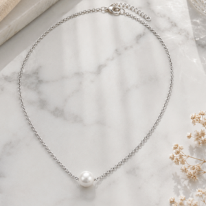 Silver pearl pendant necklace for women with delicate chain and minimalist design