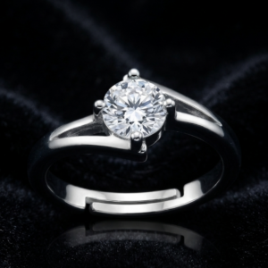 Tavielle silver ring featuring a round brilliant-cut center crystal set within a wrap-around bypass adjustable band